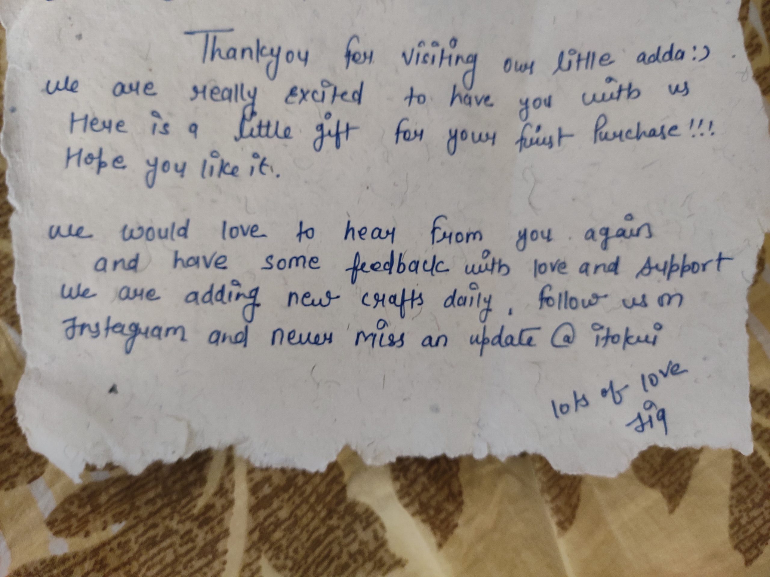 itokri handwritten note