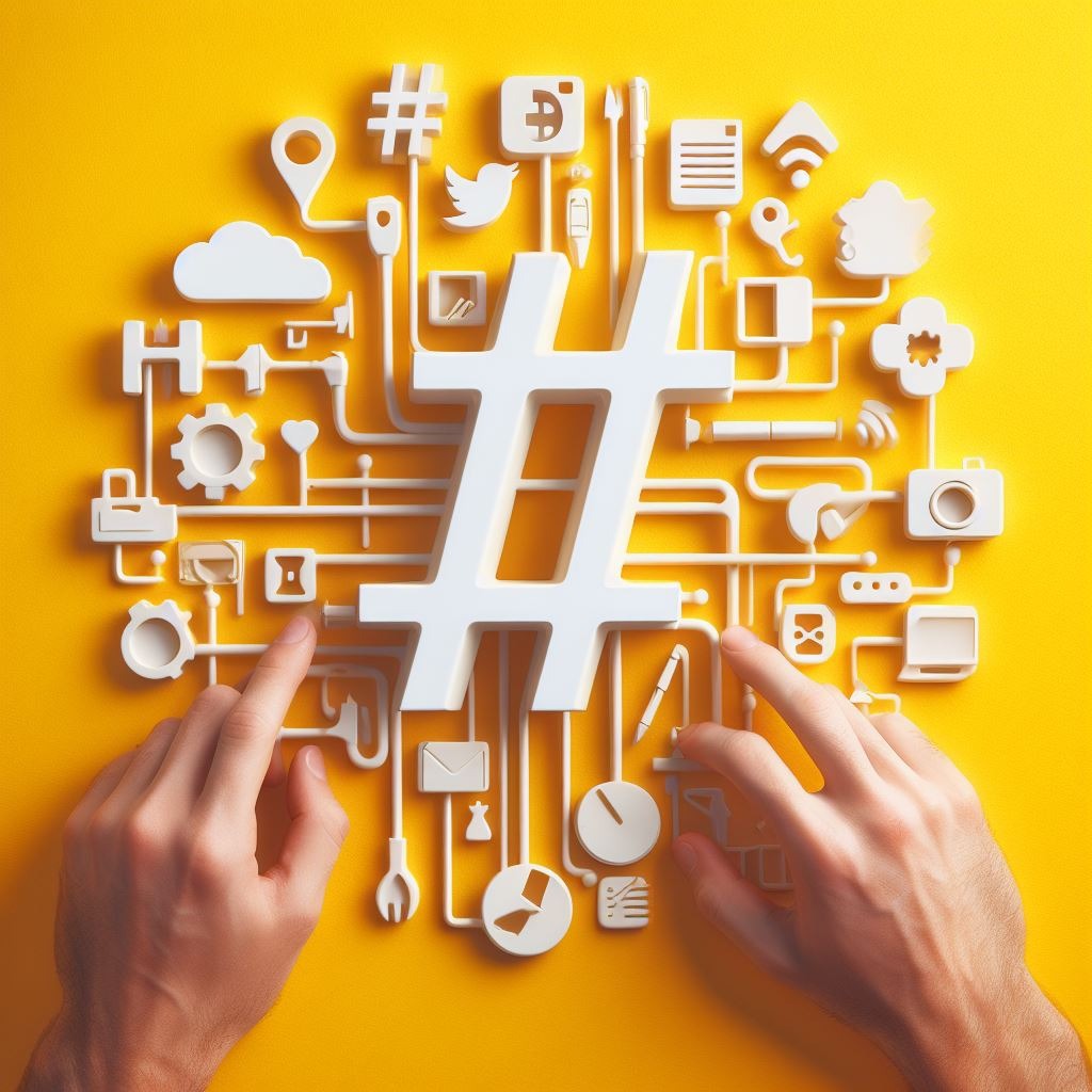 Yellow background that shows the concept of hashtags in digital marketing & social media